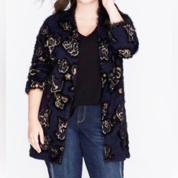 Lane Bryant Sweater‎ Womens Cardigan Eyelash Open Front Long Line Duster 18/20 - Picture 1 of 8